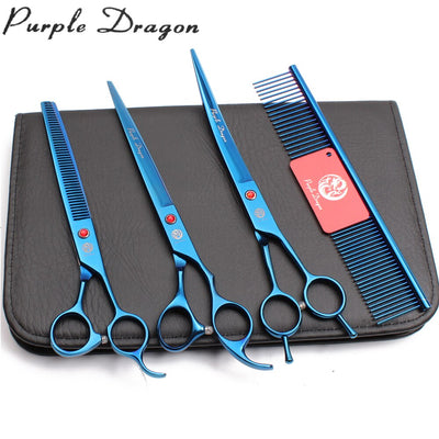 8" Stainless  Blue Grooming Shears Straight Scissors Thinning Shears Curved Shears Professional Pet Scissors Z3005