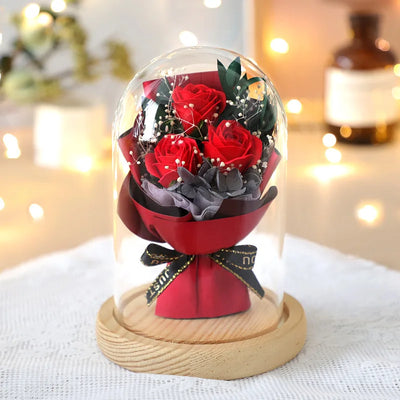 Forever Preserved Real Rose Bouquet Gifts for Her Women Christmas Valentines Day, Eternal Flower in Glass for Mothers Day