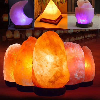 Natural Himalaya Stone USB Salt Lamp Healing Romantic Night Light Wooden Base Colorful Natural Crystal Rock Lamp Light