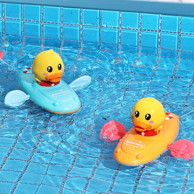 New 1 Pcs Summer Baby Bath Toy Rowing Boat Duck Swim Floating Water Wound-Up Chain Children Classic Toys for Kids Gifts