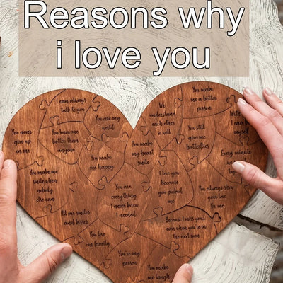 20 Reasons Why I Love You Wooden Heart Puzzle - Valentines Day Gift for Him, Her, Couple - Wedding Anniversary for Wife, Husband